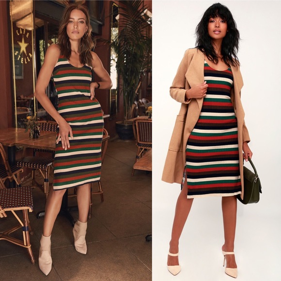 Lulus Dresses & Skirts - Grand Opportunity Multi Striped Bodycon Midi Dress